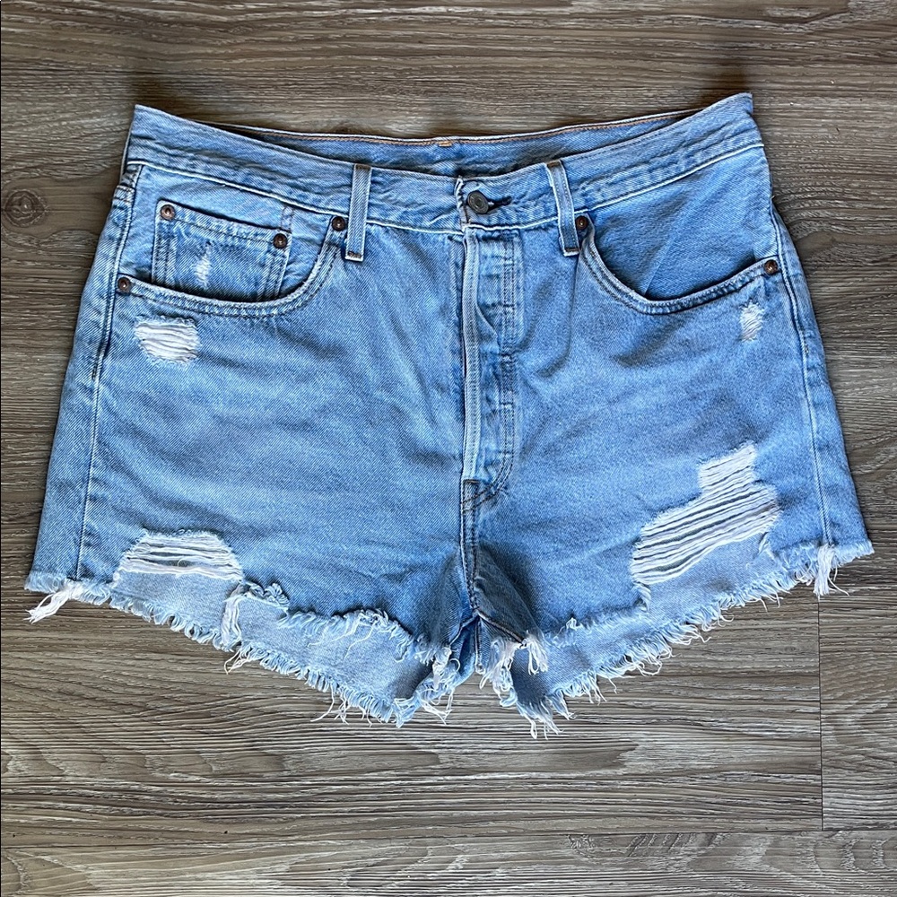 Levi's 501 Light Blue Distressed Jean Shorts